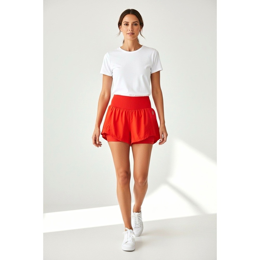 Free People Movement Athletic Shorts High Rise Pull On Red Ribbed Size S